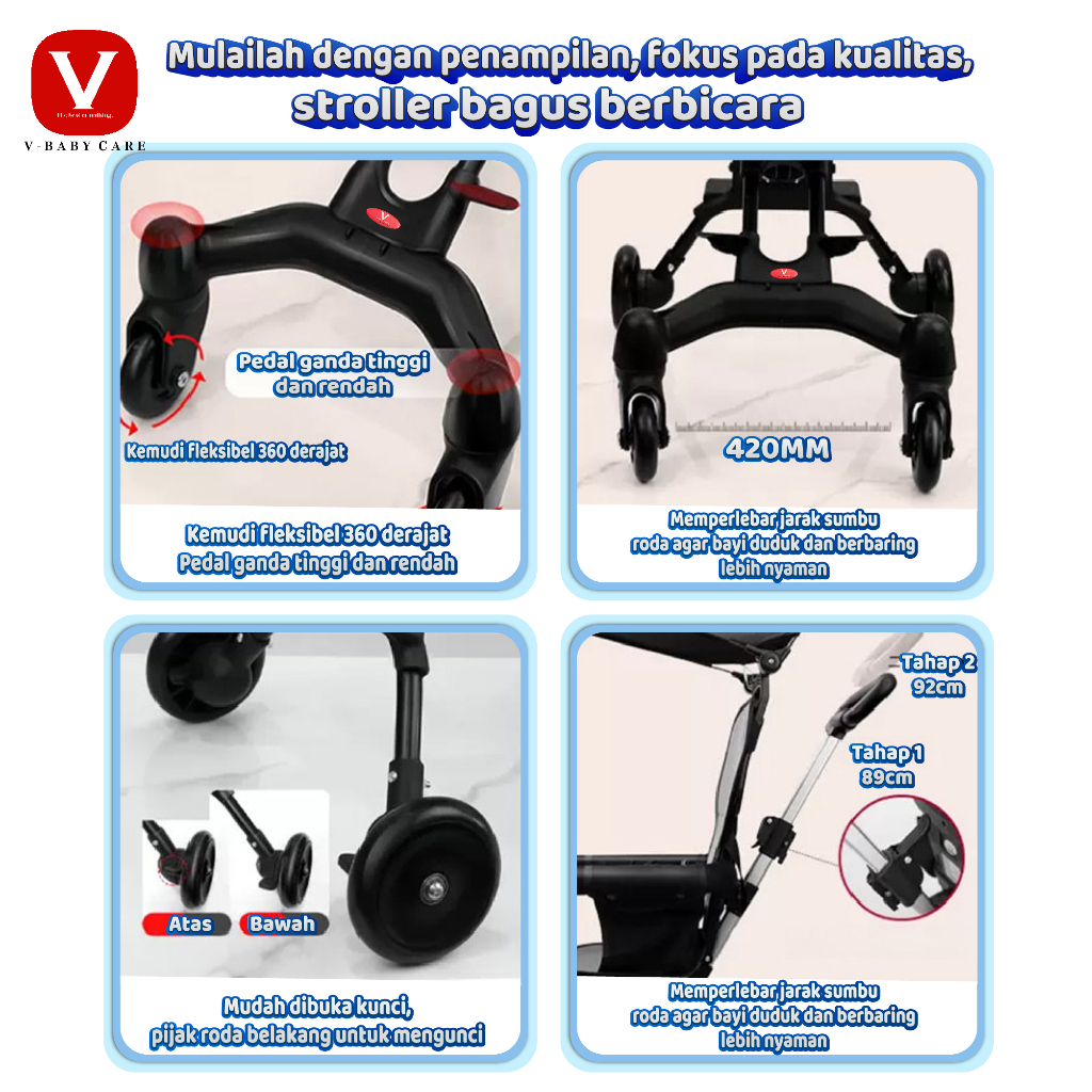 V-BABYCARE /Stroller Baby /Kereta Dorong Balita Lipat Magic Stroller Baby 2 Way Travel /