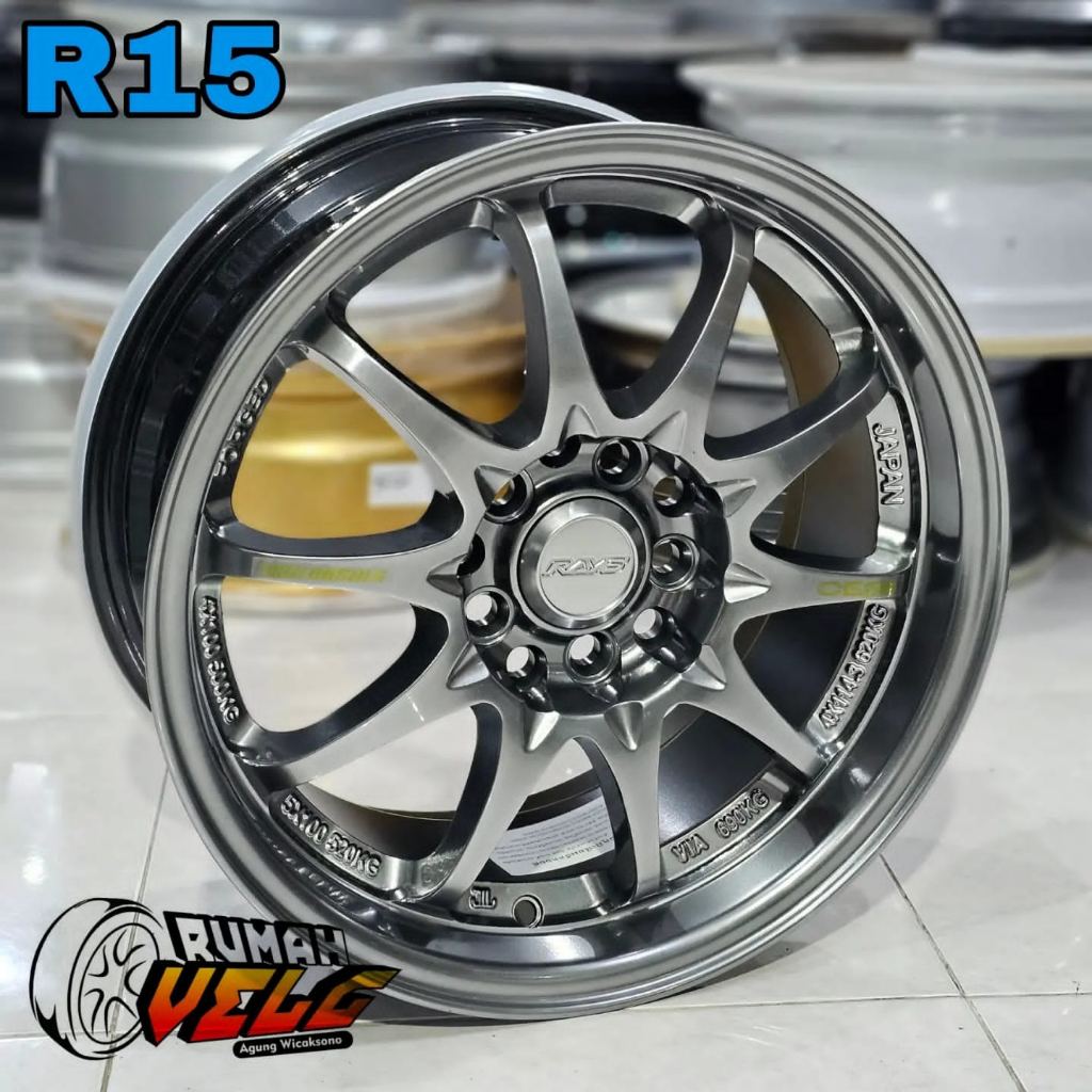 R15 Ce28 Pcd.5-100/ 114.3 (BLACK CHROME) VELG RACING MOBIL