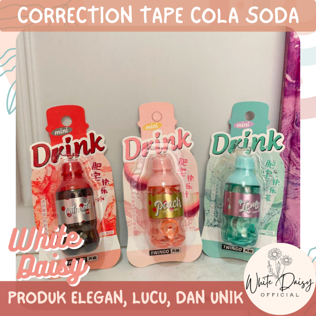 

Correction tape Cola Premium coke soda unik drink lemon peach mini hot