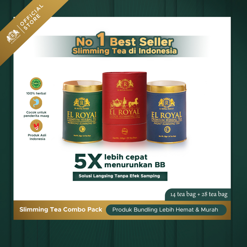 

FAMO Beauty Paket Bundling [1 PAKET EL ROYAL PREMIUM HERBAL TEA & 1 EL ROYAL DETOX SLIMMING TEA] - 5X Lebih Cepat Menurunkan BB & Solusi Langsing dan Buang Racun Tanpa Efek Samping