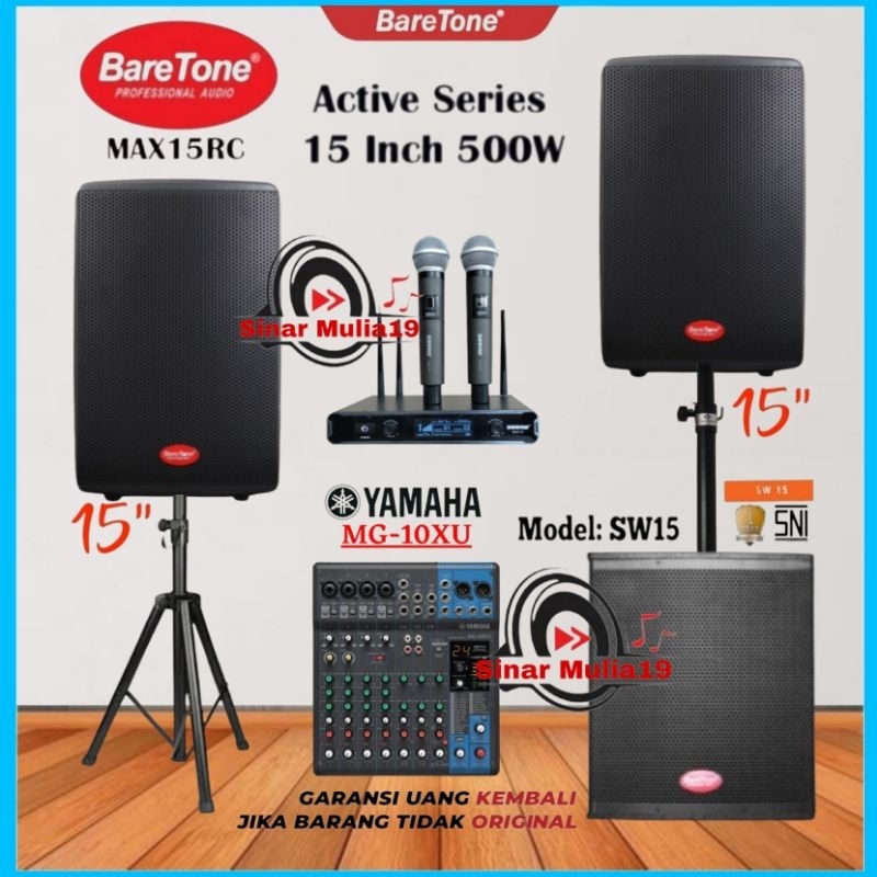 Paket Sound System Speaker 15 Inch Aktif BareTone MAX15RC Subwoofer Aktif 15 Inch BareTone SW15 Mixe