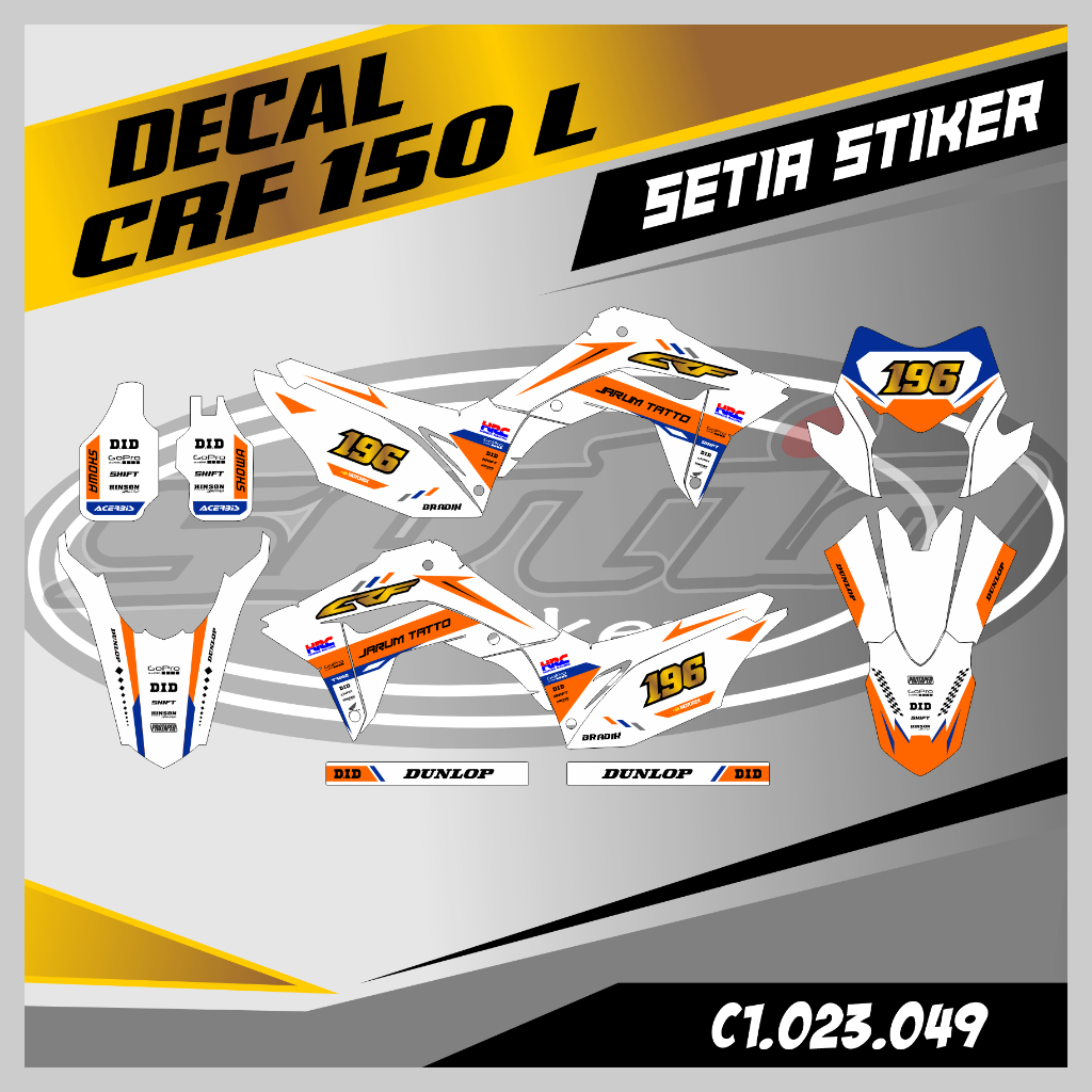 DECAL CRF 150 L, PUTIH ORANGE, SUPERMOTO, TRAIL, DESIAN BEBAS CUSTOM BARU (C1.023.049)