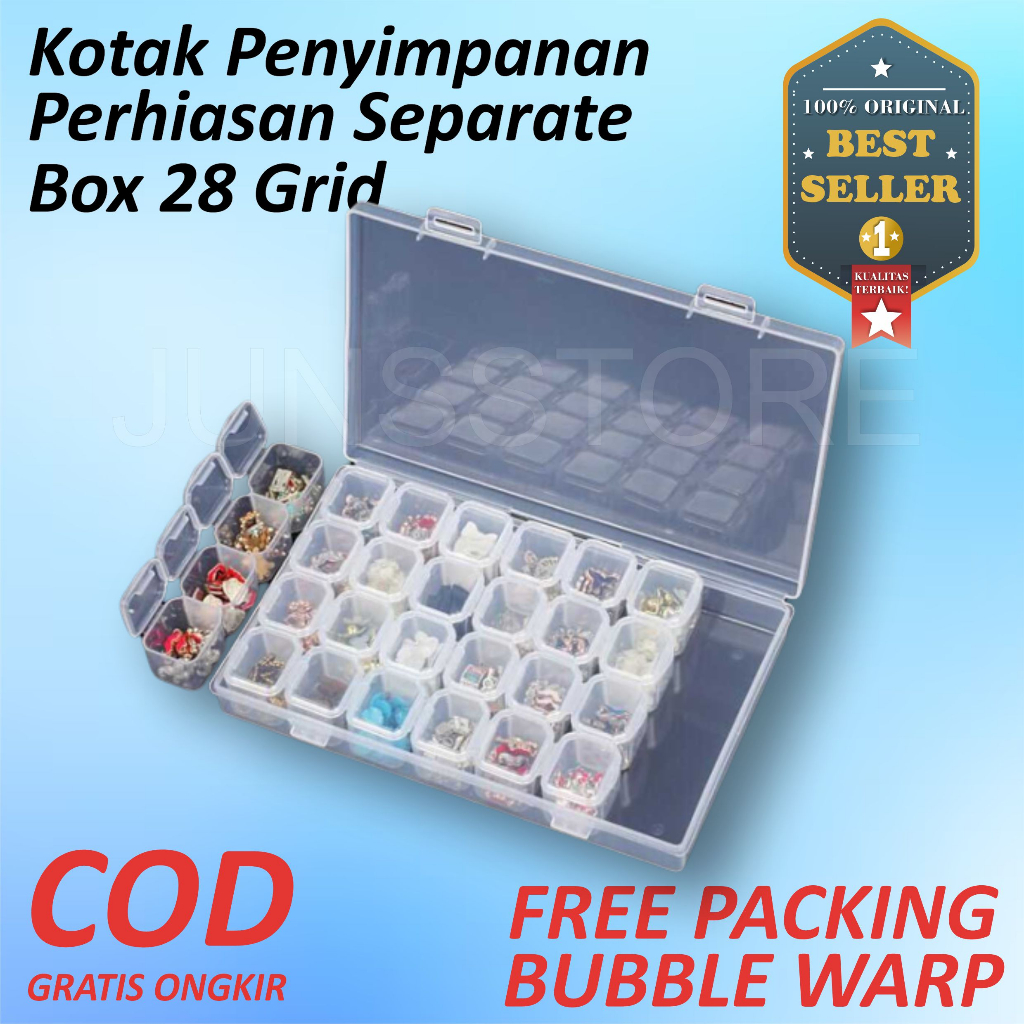 Kotak Penyimpanan Perhiasan 28 Grid Manik Manik Tempat Benik Wadah Kancing Baju Grid Box 24 Slot SQU