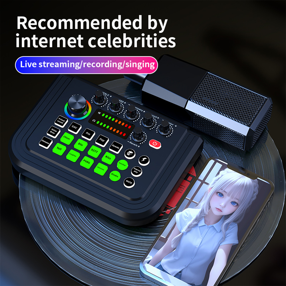 SDFF Mixer Audio External Sound Card Live Bluetooth 10 Effects - V80 - Black