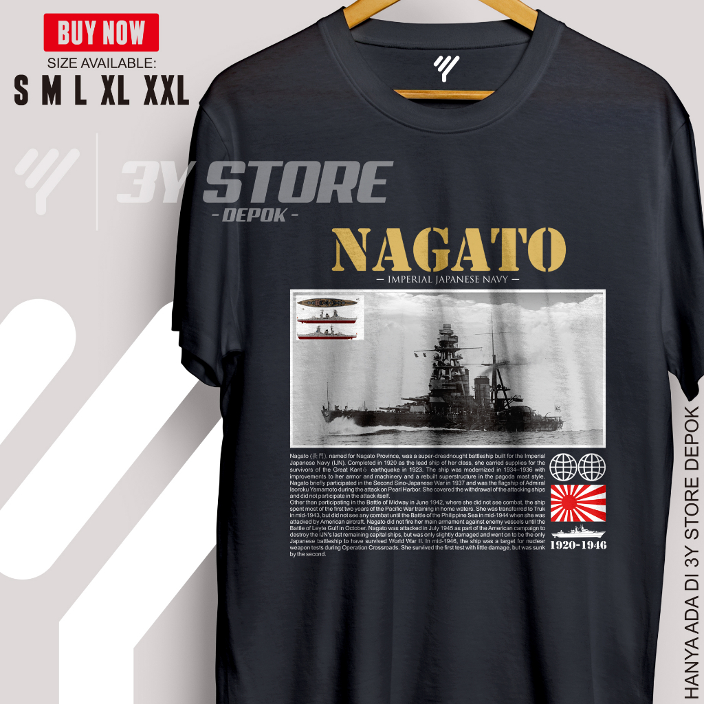 KAOS KEREN KOLEKSI HISTORY BATTELSHIP NAGATO JEPANG KAPAL PERANG DUNIA II - KATUN 30S PRIA WANITA / 