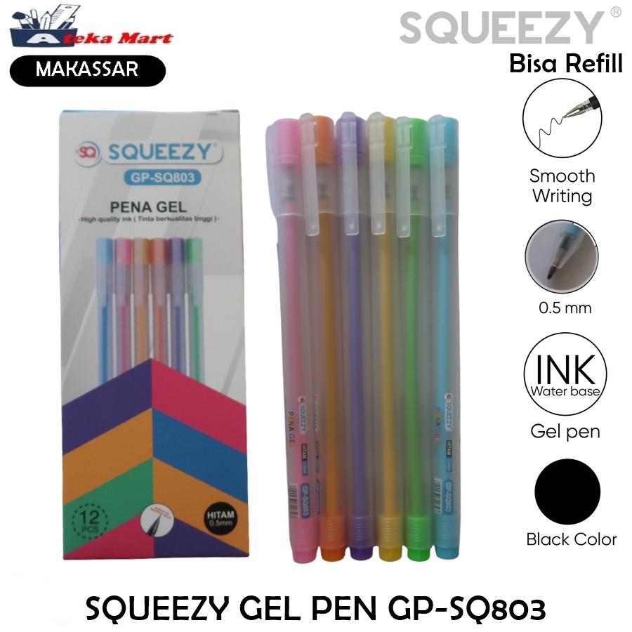 

[BOX/12PCS] SQUEEZY GEL PEN GP-SQ803 PEN MURAH