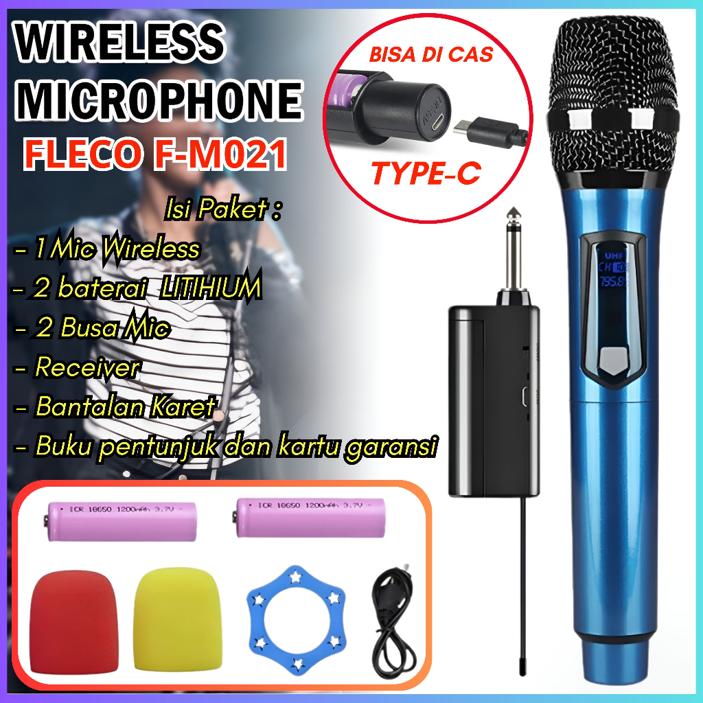 Mic Rechargeable Wireless Mic1 Single Mic Karaoke Michrophone With Receiver System FLECO F-M021 Set 