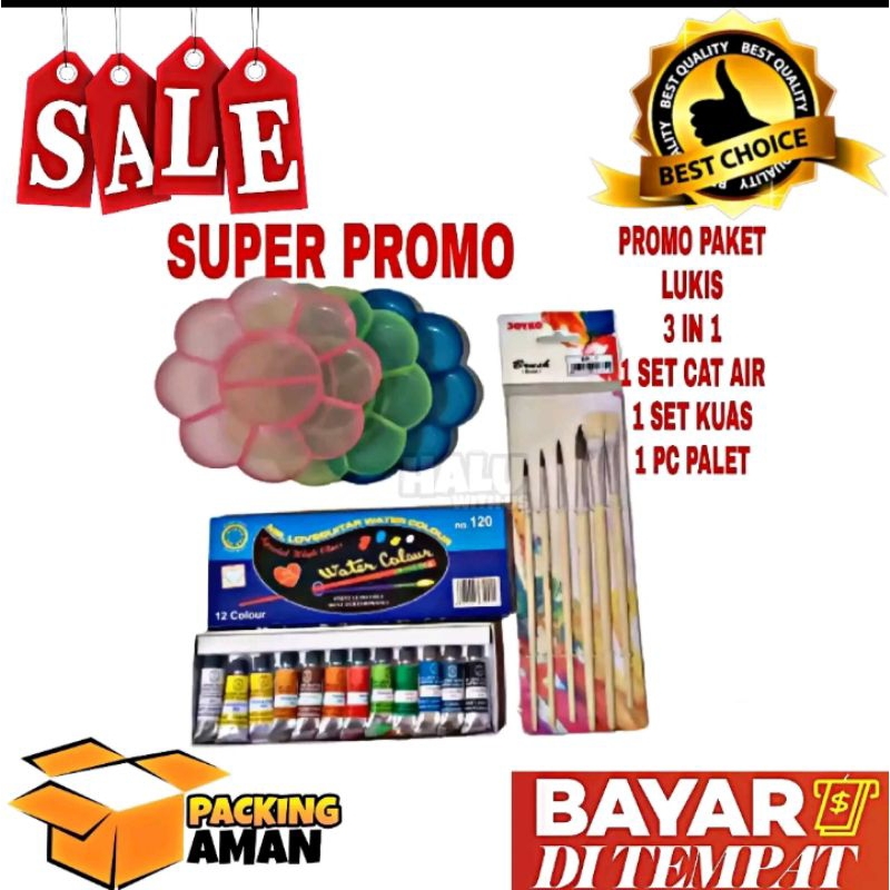 

(BISA COD) PROMO 1 Set Paket Melukis 3 In 1 Kuas Lukis Cat Air Palet / Peralatan Kuas Seni Lukis