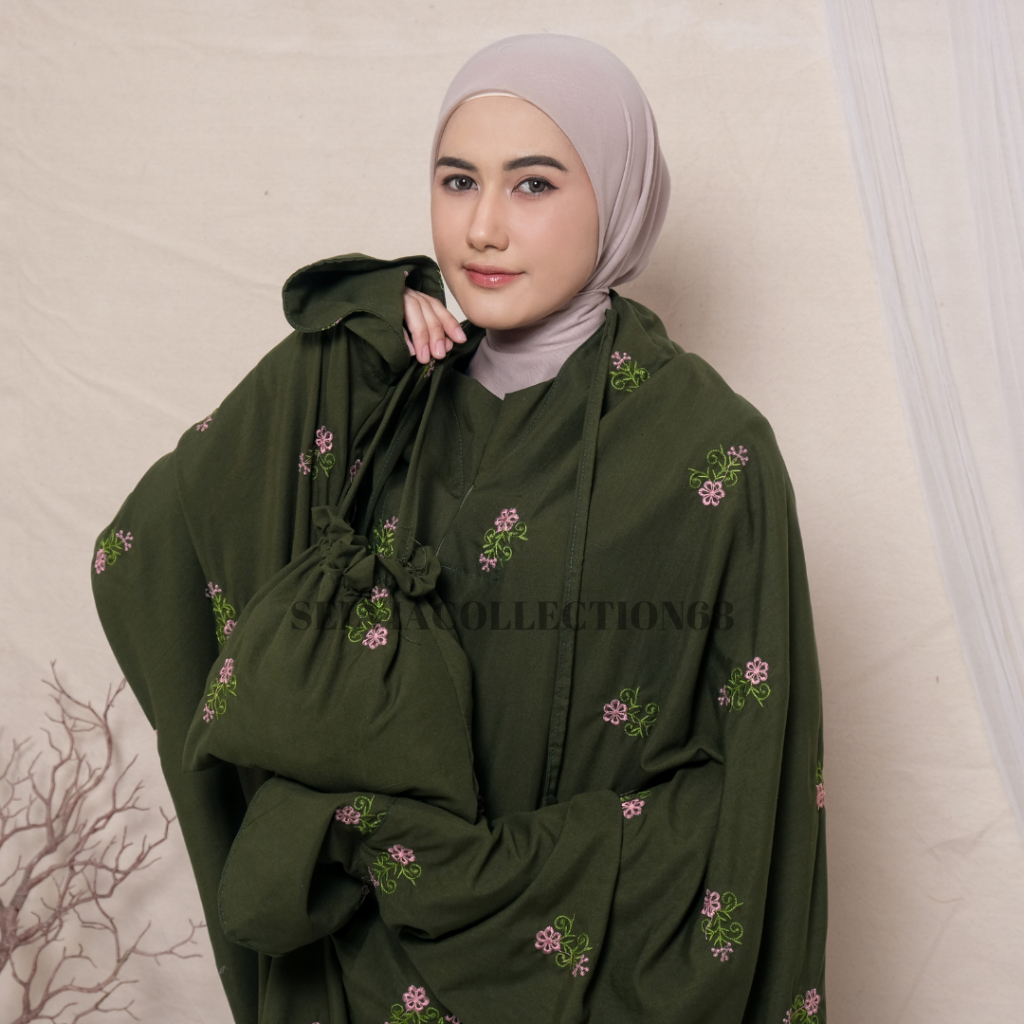 Mukena Terusan Dewasa Jumbo Bordir Bunga Melati 2in1 Katun Premium