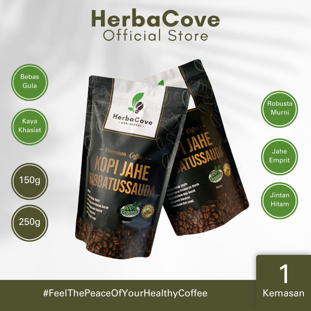 

Kopi Robusta Jahe Habbatussauda Kopi Kesehatan HerbaCove 250 Gram