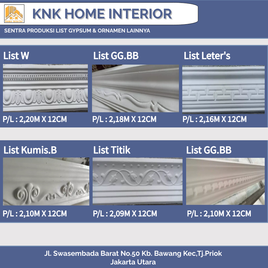 List Gypsum 12cm / Lis Gypsum Motif Kembang & Daun / List Minimalis / List Plafon Gypsum / List Dind