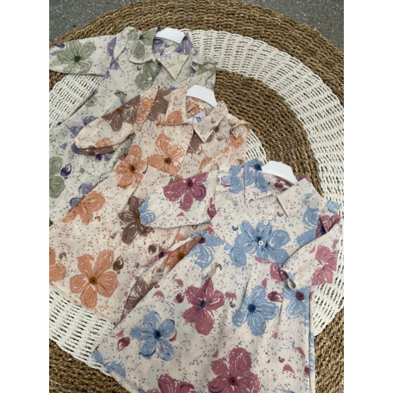 GAMIS COUPLE IBU DAN ANAK NAURA CRINKLE USIA 1-15 TAHUN BAHAN CRINKLE MOTIF BUNGA