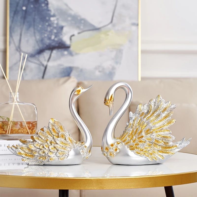 Promo 1set hiasan angsa warna perak emas isi 2pcs hiasan meja lemari kabinet kantor meja tv ruang ta