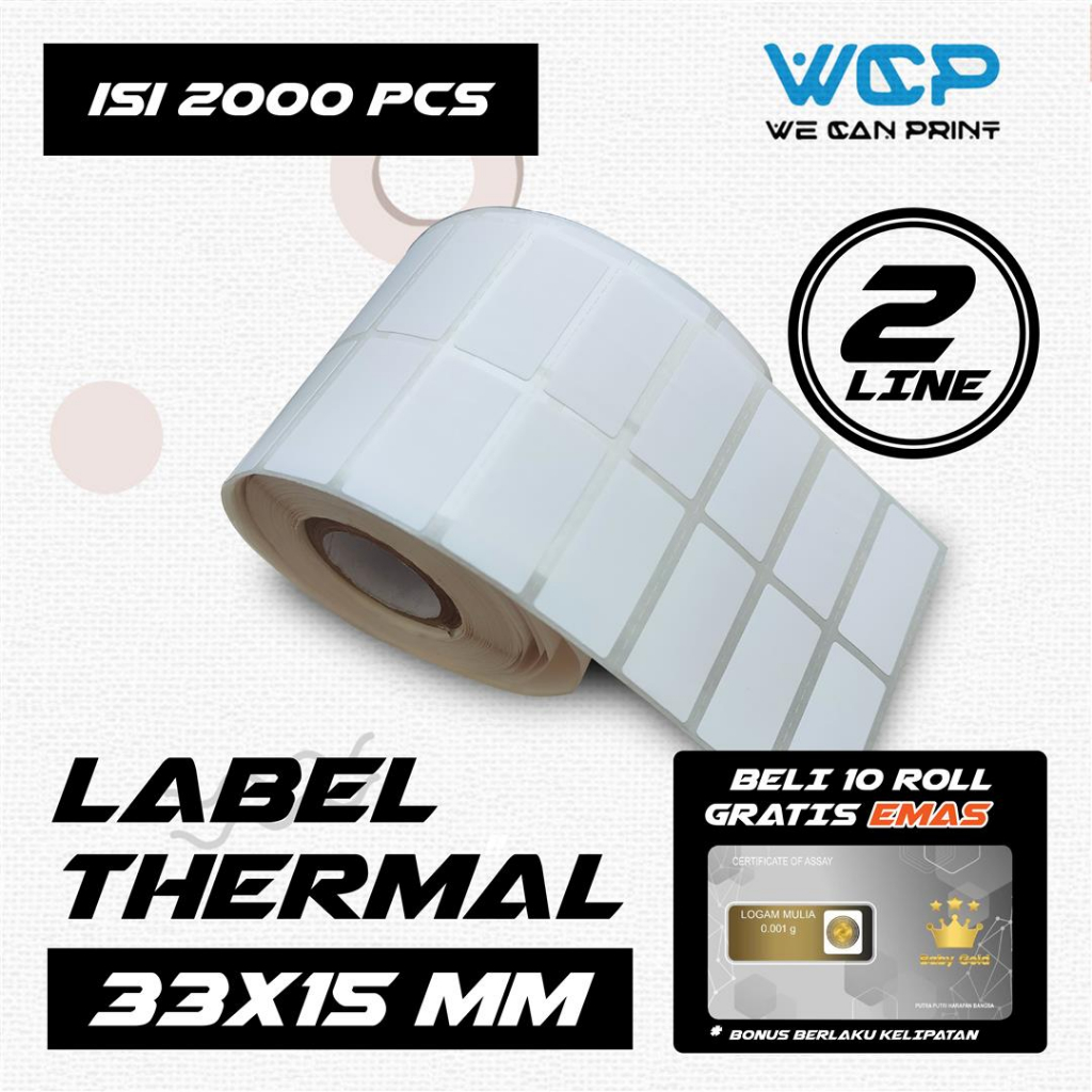 

Label Thermal Barcode 33 x 15 mm Kertas Sticker Thermal 33x15 mm 2 LINE isi 2000 pcs