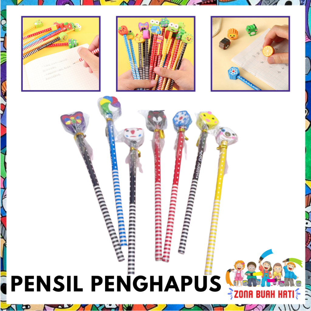 

ZBH Pensil Karakter Kartun Lucu Motif Garis Polkadot Pensil Karakter + Penghapus Pensil Lucu Ada Penghapus 3D Pensil Fancy Unik Pensil Warna-Warni Untuk Souvenir Alat Tulis Sekolah TK SD Cartoon Pencil With Eraser Import