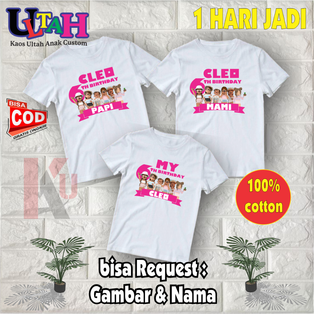 BAJU KAOS ULANG TAHUN COUPLE FAMILY / KELUARGA / KAOS FAMILY BIRTHDAY TEMA ROBLOX GIRL - BISA REQ TU