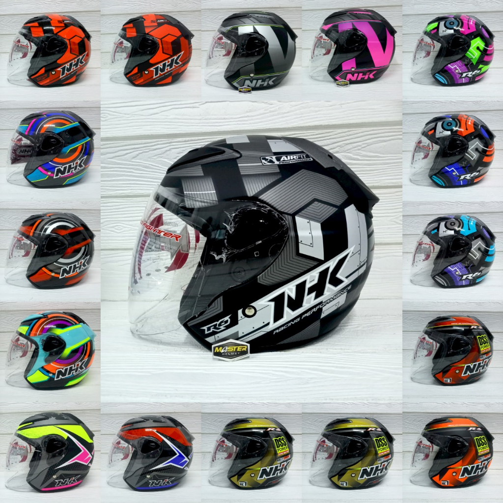 HELM NHK HALF FACE HELM NHK R6 ANEKA  MOTIF CUBE / XION / WAVE / RALLY2 / BLOCK / STARLITE