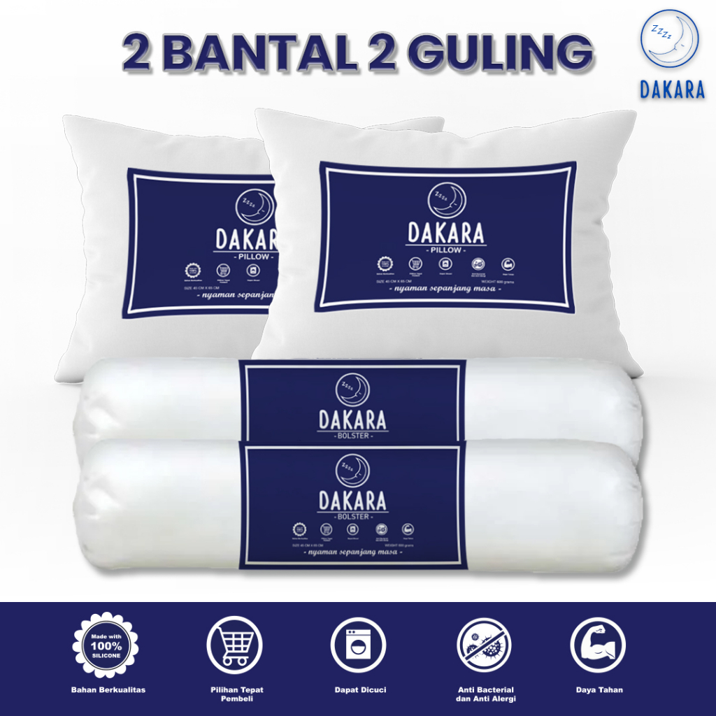 DAKARA OFFICIAL INDONESIA - 2 Bantal 2 Guling PROMO MURAH NYAMAN TIDAK KERAS TIDAK KEMPES