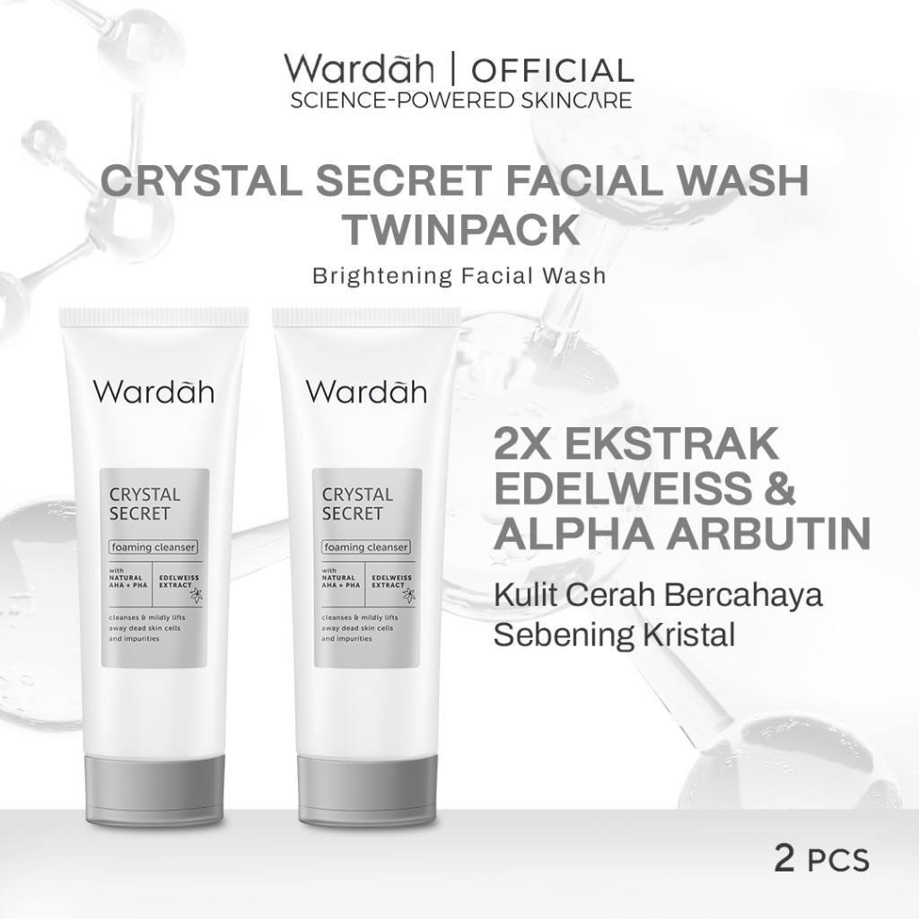 Wardah Crystal Secret Foaming Cleanser with Natural AHA+PHA 100 ml Twinpack - Facial Wash dengan Extract Edelweiss - Sabun Cuci Muka Mencerahkan dan Menyamarkan Flek Hitam