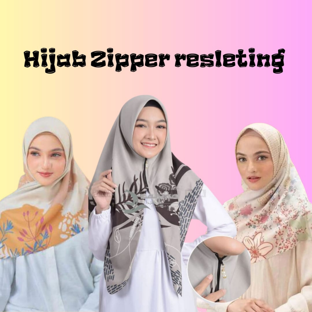 hijab zipper motif premium Hijab segiempat zipper motif instan zipper