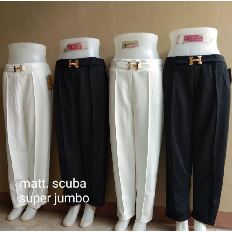 Celana Scuba pensil Jumbo Hitam putih cubit ring