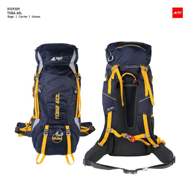 TAS CARRIER REI 60 LITER SERI TOBA + RAINCOVER TAS GUNUNG AREI OUTDOORGEAR