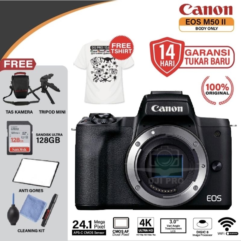 Canon EOS M50 II Kit 15-45MM DISTRI M 50 MARK 2 MIRRORLESS PAKET BONUS