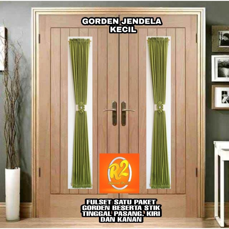 Gorden kupu pintu jendela kecil komplit model ikat tengah polos embos