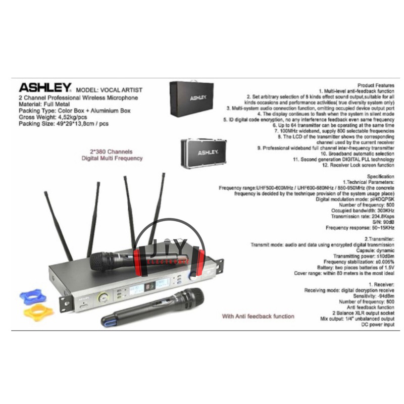 Mic Microphone Wireless Ashley Vocal Artist Artis Original