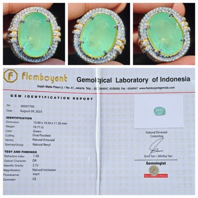 Natural Zamrud Emerald Colombia Big Size Sertifikat 19.77 crt