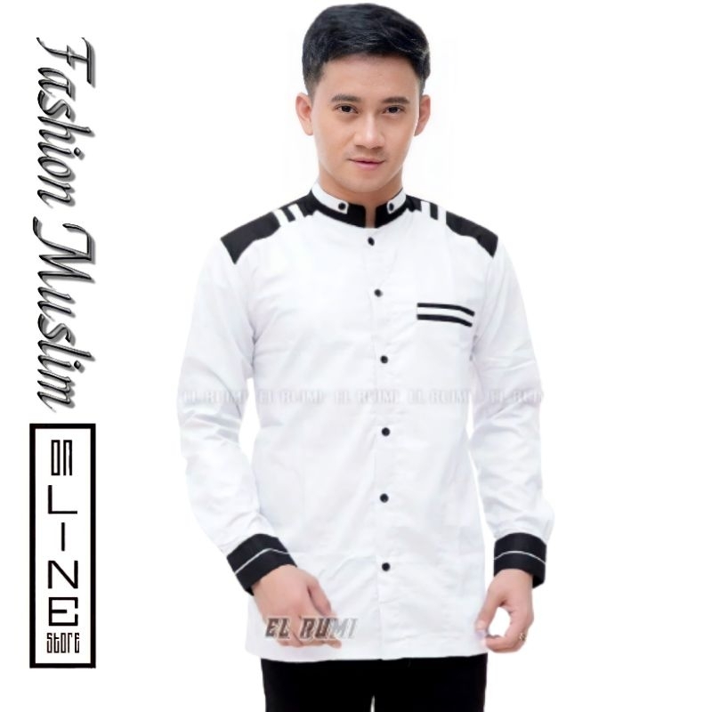 Baju Koko Polos Pria Dewasa Lengan Panjang Original Elrumi Bahan Katun Kemeja Koko Pria Koko Hadroh 