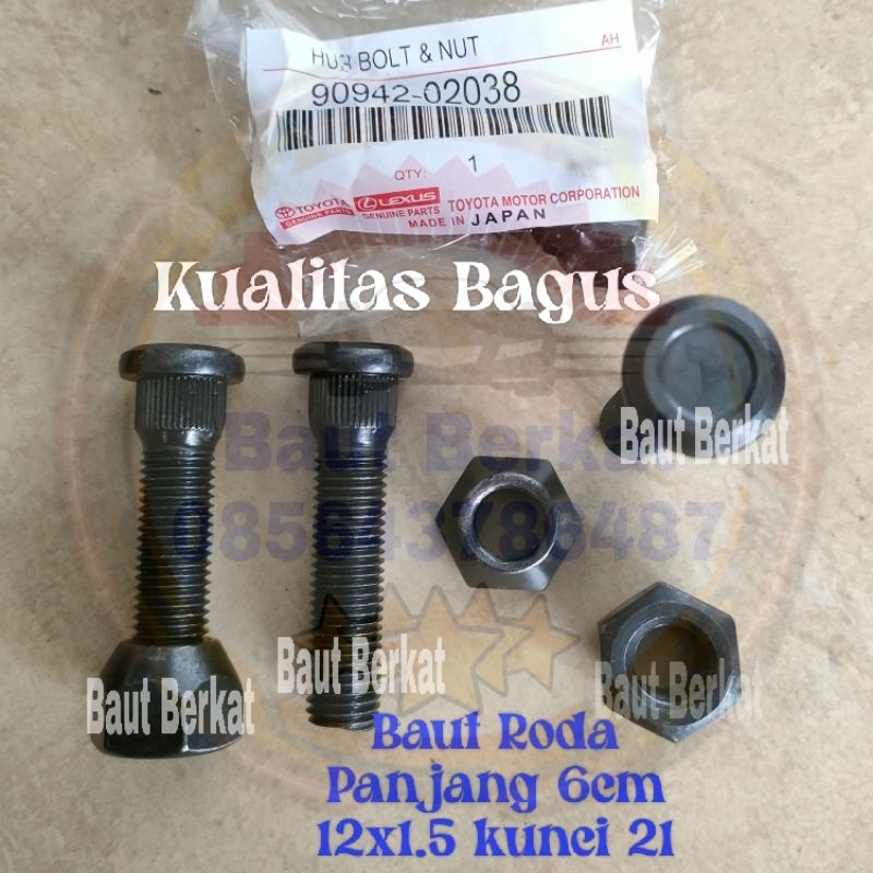 baut mur roda panjang hardtop 2F landcruiser FJ40 panjang 6 cm baja hitam baut roda hardtop panjang