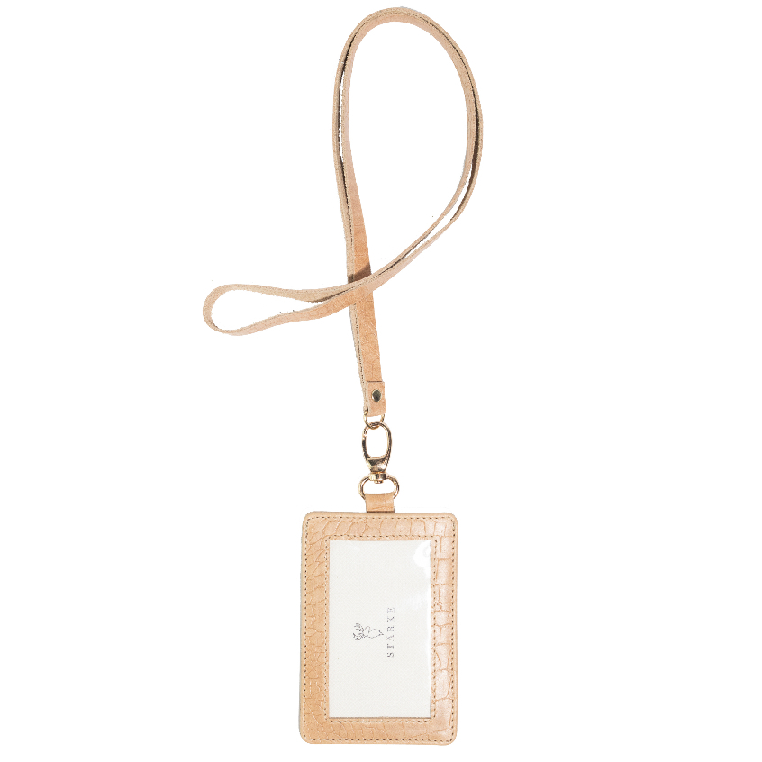 

Name Tag ID Card Lanyard Kulit Asli Starke Fury Chital Texture Croro Latte Cream