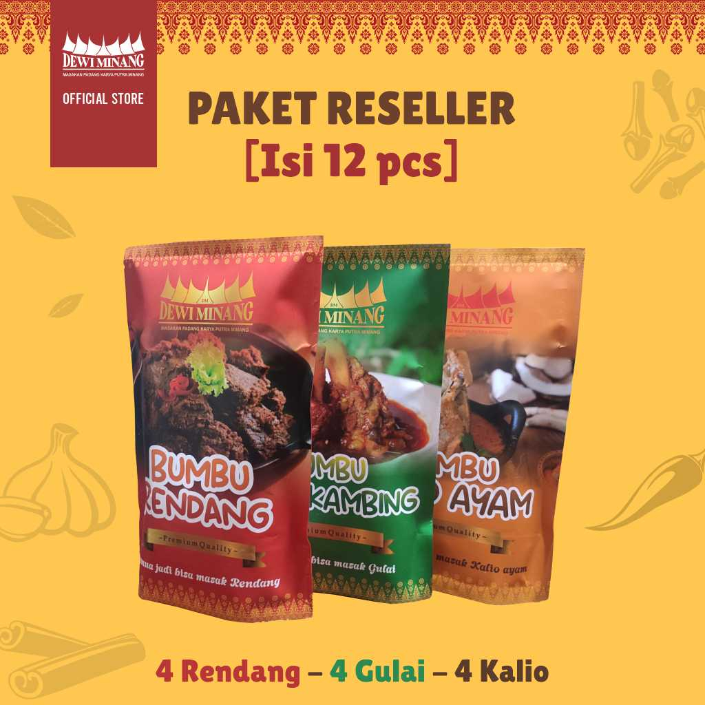 

[PAKET RESELLER] Bumbu Rendang, Kalio Ayam, & Gulai Kambing Dewi Minang Bumbu Serbaguna Bumbu Non MSG Bumbu 100% Halal Bumbu Khas Padang Bumbu 250 gr