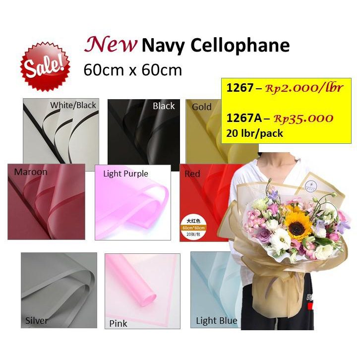 

Navy Cellophane Dijual Per 5 lembar Bingkai Barang florist kertas plastik bunga paper wrap 1267