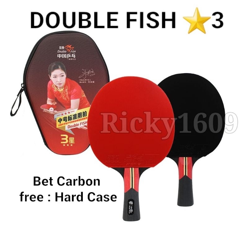 BET TENIS MEJA DOUBLE FISH 3 STAR CARBON / BET PINGPONG DOUBLE FISH 3 STAR (CARBON) FREE HARD CASE -