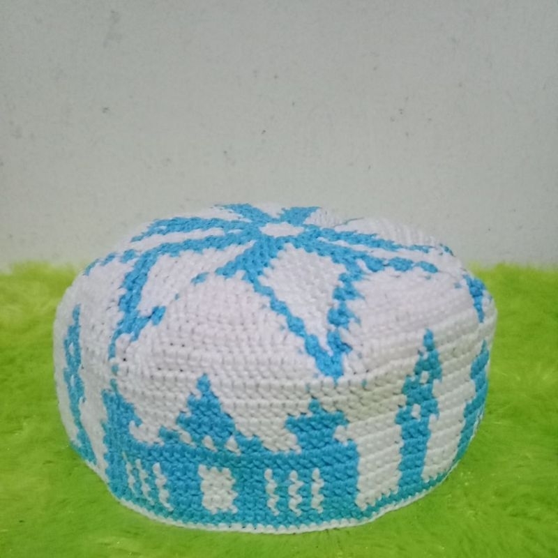 Peci Dewasa dan Anak2 Rajut Motif Masjid /Handmade