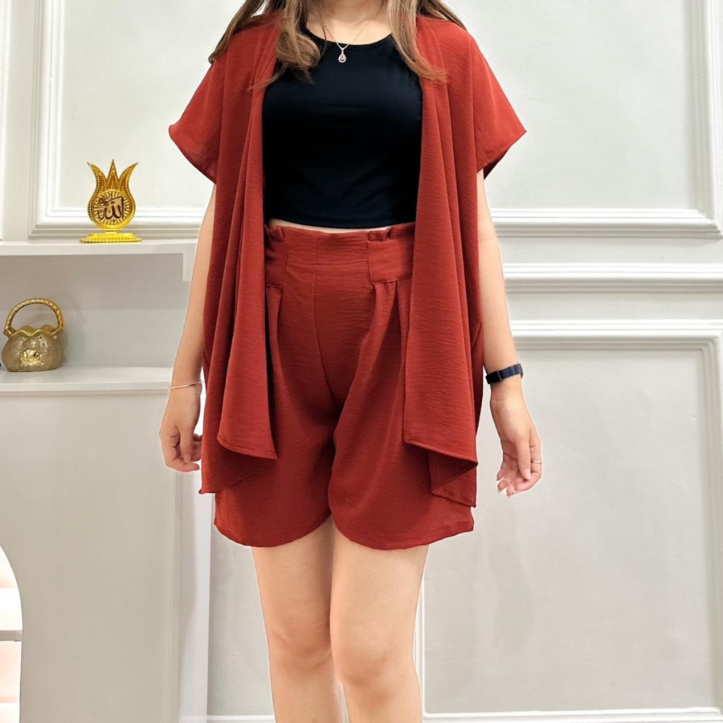 Felly Set Cardigan Setelan Wanita Kekinian Crinkle Airflow