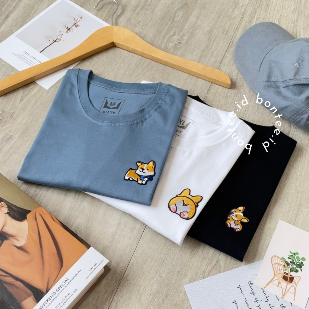 CORGI PACK EDITION - Baju Kaos Atasan Bordir Patch Motif Anjing Corgi Lucu Premium - Lengan Pendek P