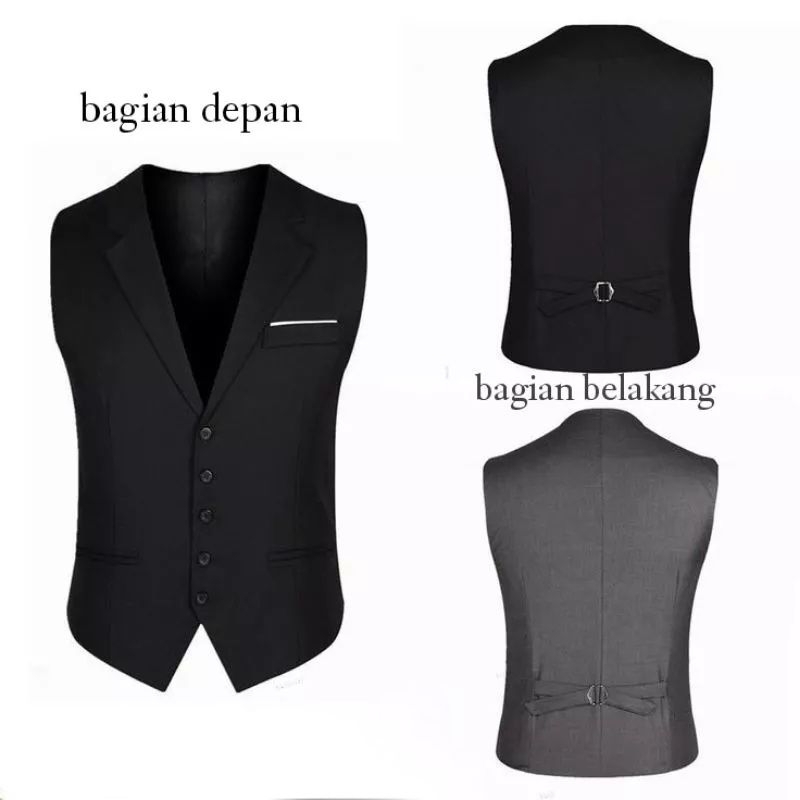 Rompi Kerah Pria Hitam Abu Formal Bahan Jas Full Puring