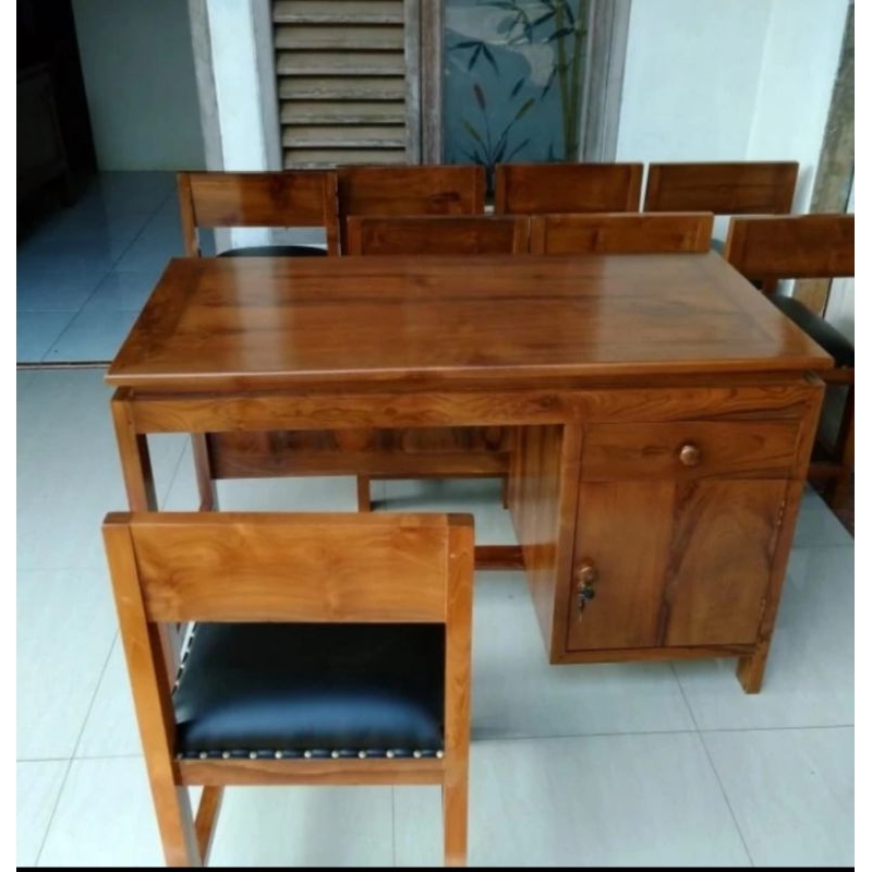 Meja kantor minimalis kayu jati/meja guru/meja belajar kayu jati