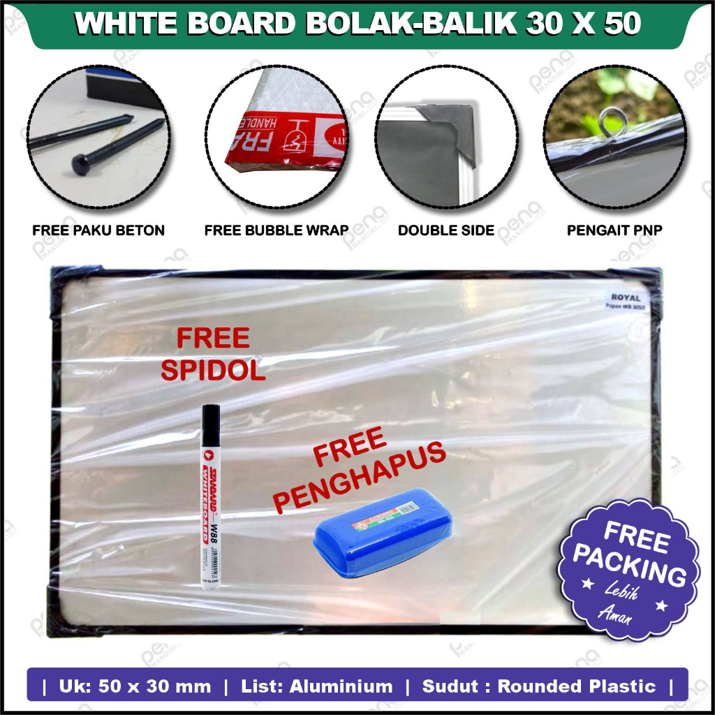 

Whiteboard Kecil Murah / White Board 30 x 50 cm Bonus Spidol