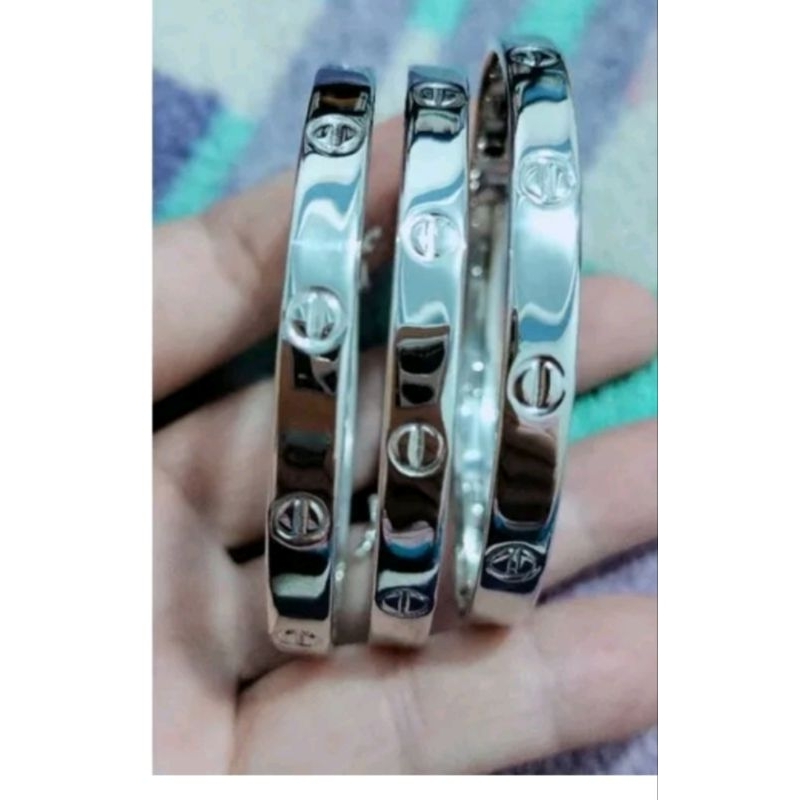 Gelang kroncong dewasa polos lapis emas putih silver import 925