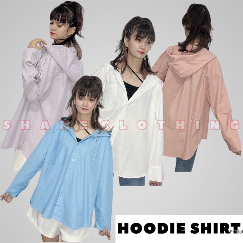 SHANE CLOTHING KEMEJA HOODIE KOREA STYLE LENGAN PANJANG BAHAN KRINKLE ARMADILLO