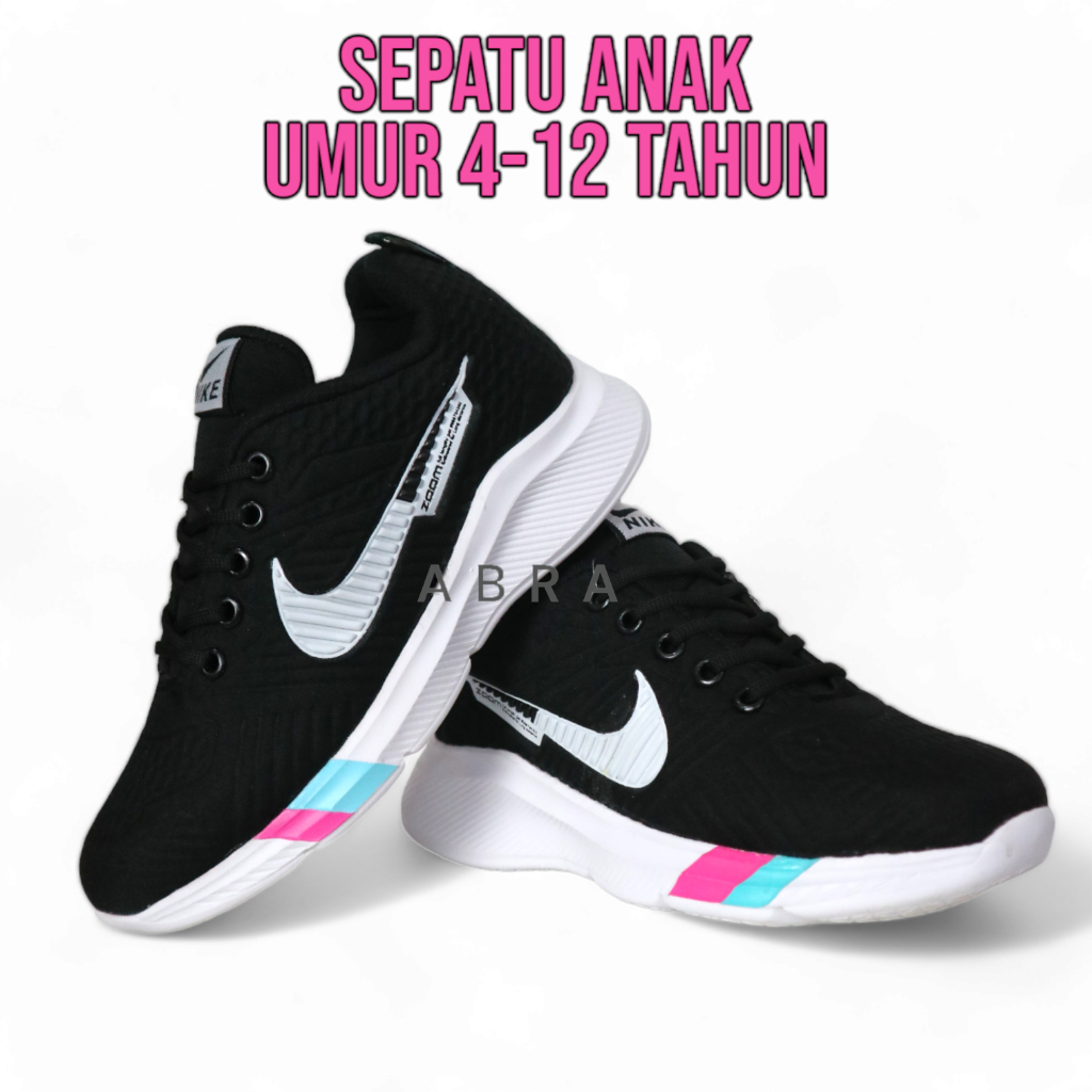 ABRA Sepatu Sekolah Anak Perempuan Laki Laki TK SD SMP 4 5 6 7 8 9 10 11 12 Tahun Sneakers Nike Zoom