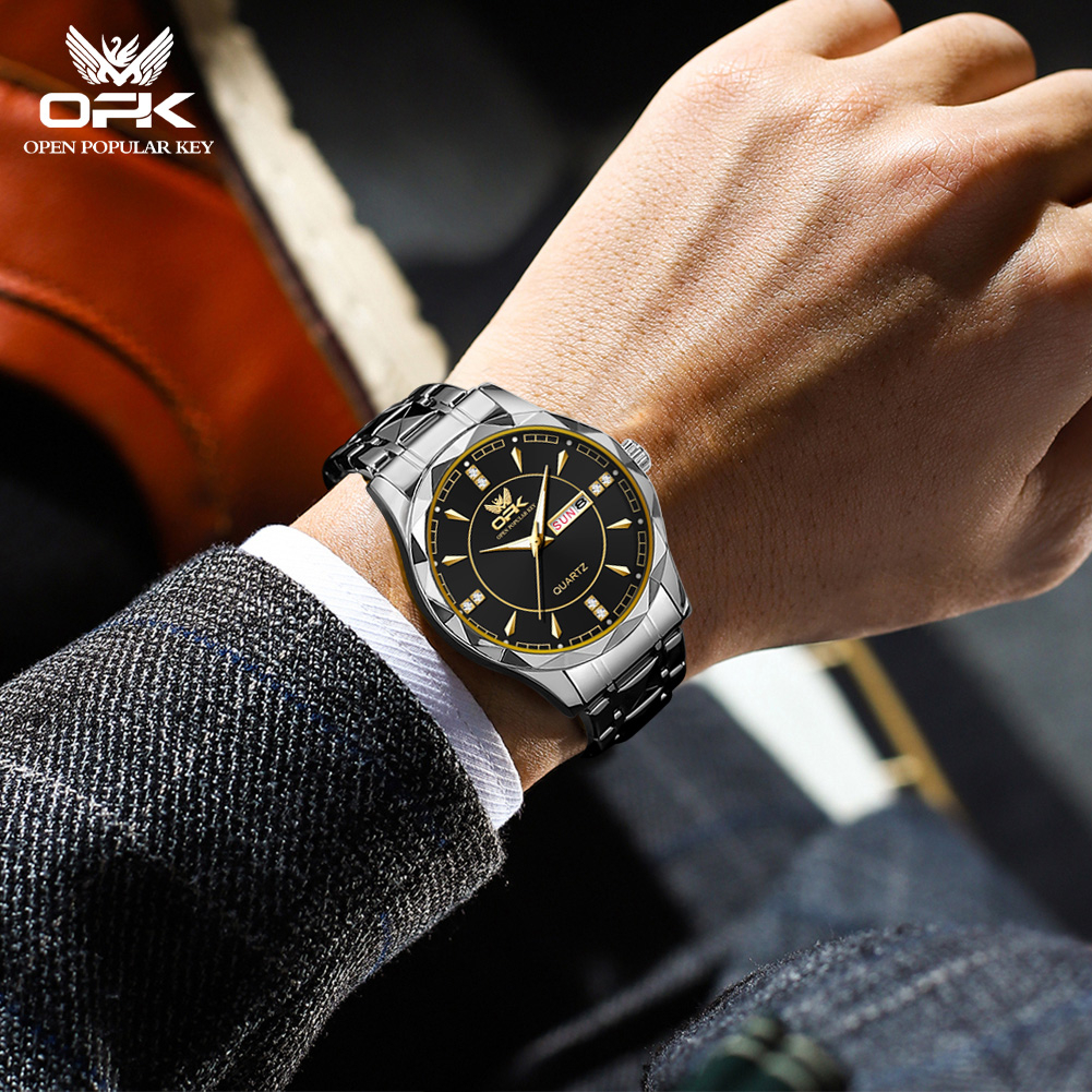 OPK Jam Tangan Pria Anti Air Original Cowok Terbaru 2024 Kalender Waterproof Stainless Steel Fashion Men Watch Model 8151-1