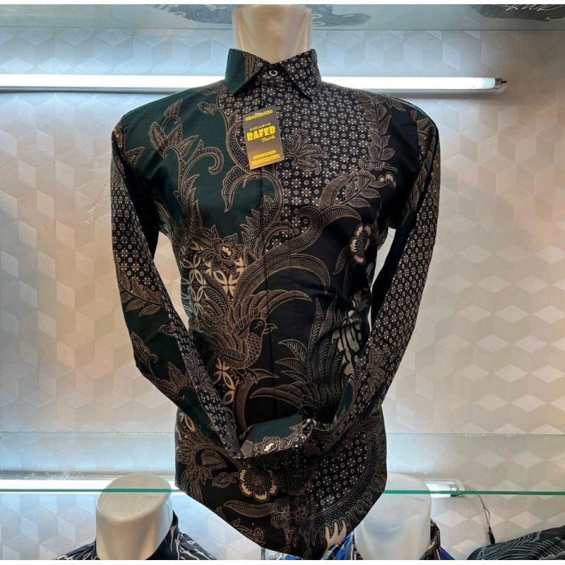 MAHESA HIJAU BOTOL kemeja batik pria lengan panjang di lapis furing