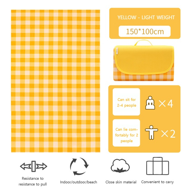 200*300Cm Tikar Piknik Portabel Karpet Piknik Tahan Air Luar Ruangan Tikar Pantai Berkemah Luar Ruangan Perjalanan-kuning100*150cm