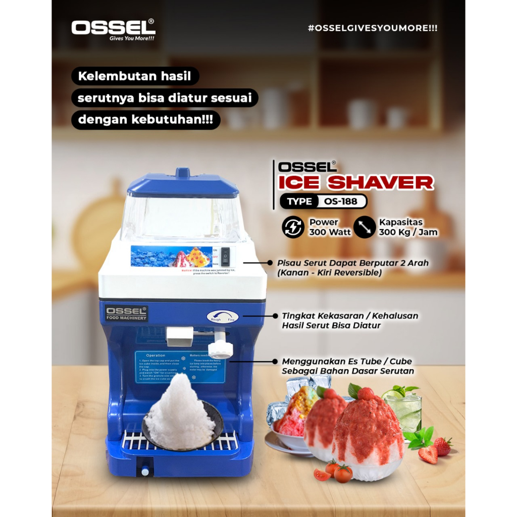 Mesin Serut Es OS-188 OSSEL Ice Shaver Ice Planer Ice Crusher Snow Ice Pembuat Es