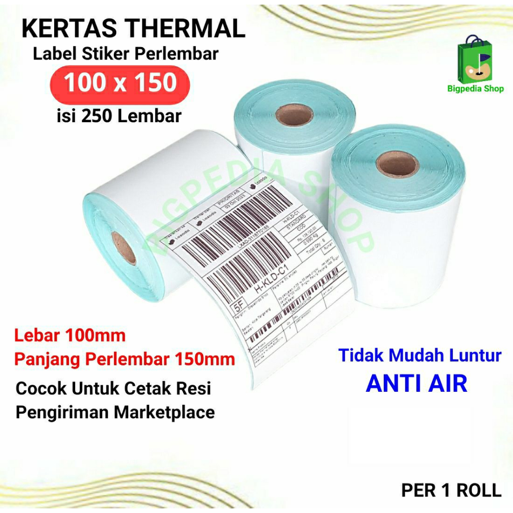 

Kertas Thermal Label Stiker 100x150mm 250 lembar